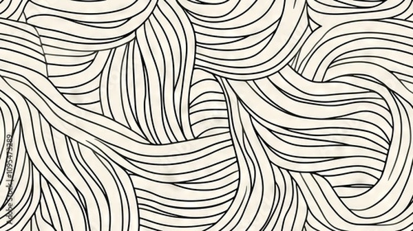 Fototapeta   A monochromatic depiction of undulating lines on a piece of paper, accompanied by a grayscale illustration of the same