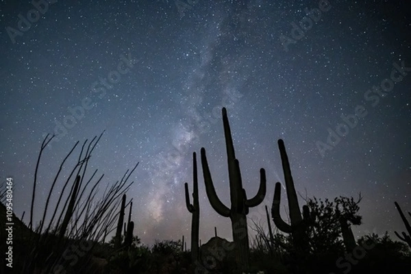 Fototapeta Comet C/2023 A3 (Tsuchinshan-ATLAS) over the Arizona sonoran desert