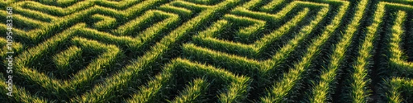 Fototapeta An aerial view of a maze-like pattern in a cornfield.