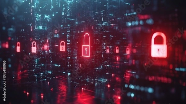 Fototapeta Cybersecurity: Digital Fortress, Data Protection, Network Security,  Encrypted Space, Privacy Shield