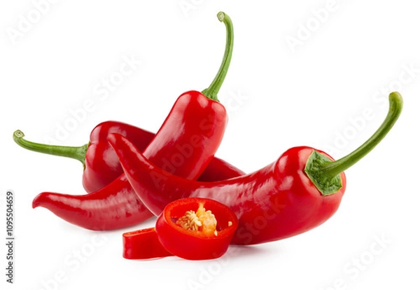 Obraz Red jalapeno pepper with slices without background