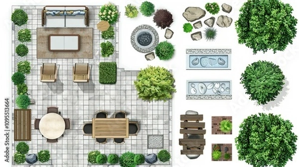 Obraz Detailed Aerial View of a Modern Patio Garden Design