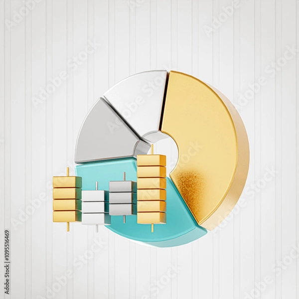 Obraz 3D Pie Chart with Gold and Silver Bars - Financial Data Visualization