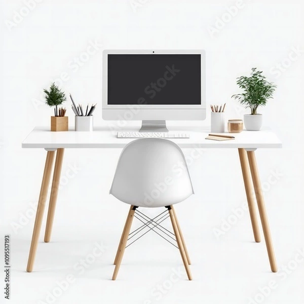 Fototapeta Home office setup inspiration minimalist design modern workspace indoor environment aesthetic view productivity concept