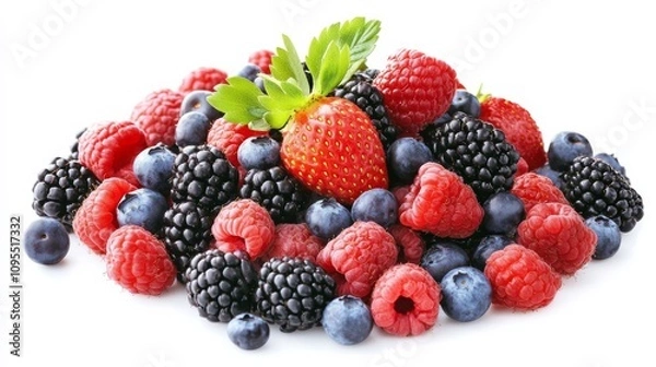 Fototapeta A colorful mixed berry salad with strawberries, blueberries, raspberries
