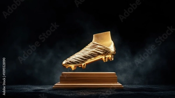 Fototapeta golden soccer boot trophy on dark background symbolizing sports achievement