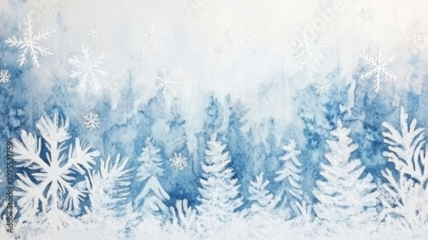 Obraz Winter woods snow background template for greeting card design.