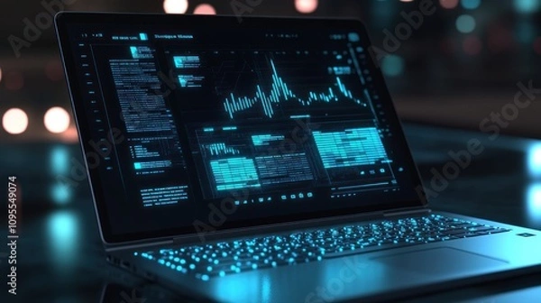 Fototapeta Laptop with Data Analytics and Charts