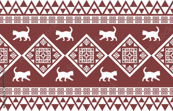 Fototapeta Cat pattern. Seamless. White stripes, colorful background. Ethnicity. Floral patterns, printed fabrics, pants, Lanna.