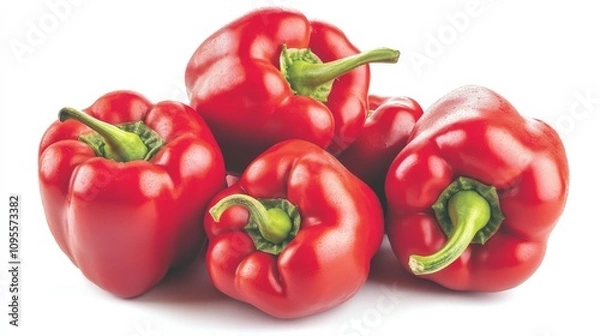 Obraz A fresh bunch of red bell peppers with their vibrant red color and smooth skins, Each pepper’s bright red color and subtle imperfections captured with precision