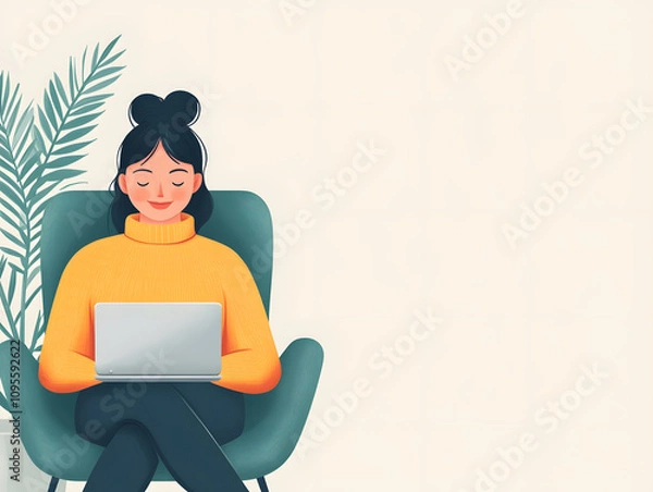 Obraz Concept of teletherapy for mental health in teen. Person feeling a sense of relief after a successful teletherapy session, showcasing the positive impact of online therapy on mental health.