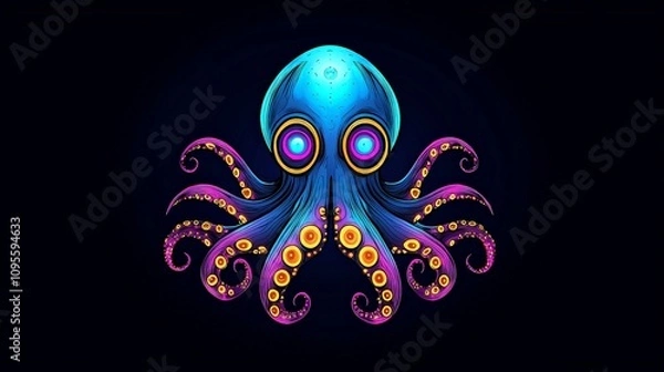 Obraz Vibrant Bioluminescent Cyber Squid Art