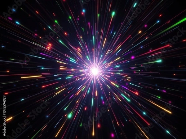 Fototapeta Radiant starburst of colorful lights illuminating the darkness of space, astronomy, vibrant colors