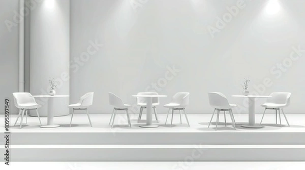 Obraz Minimalist White Cafe Seating Arrangement On A Platform