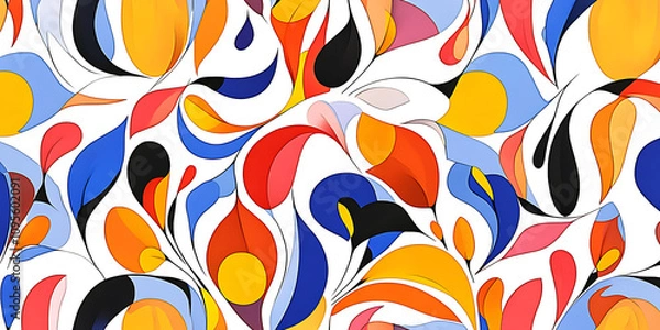 Obraz Abstract Floral Pattern: A vibrant and dynamic abstract floral pattern in a palette of bold colors. The design features a modern interpretation of floral motifs, with flowing lines and organic shapes.