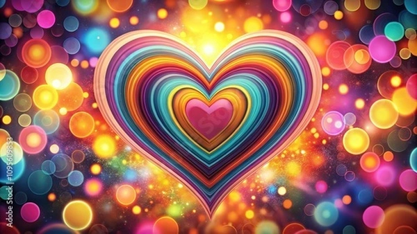 Fototapeta Heart bokeh Valentine's Day, digitally rendered, nostalgic.