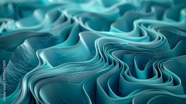Fototapeta Teal Abstract 3D Wave Background Illustration