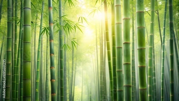 Obraz Serene Bamboo Forest Sunlit Stalks and Misty Green Canopy