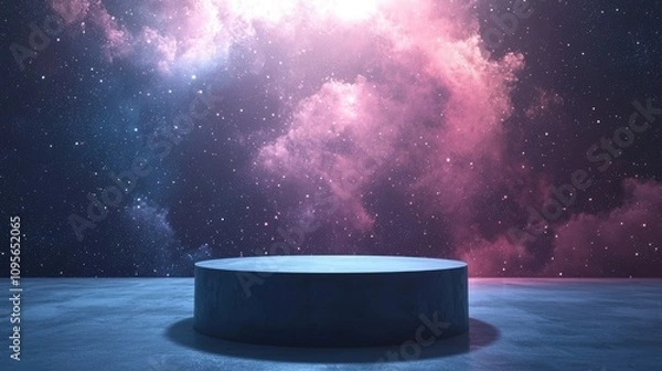 Fototapeta A Circular Platform Under a Night Sky with Stars and Nebulae