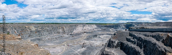 Obraz Panoramic view of the vast Malartic gold mine in Quebec, Canada, showcasing its impressive scale under a dynamic sky. Perfect for industrial and geological themes.