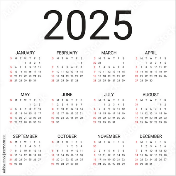 Fototapeta 2025 year calendar vector design template