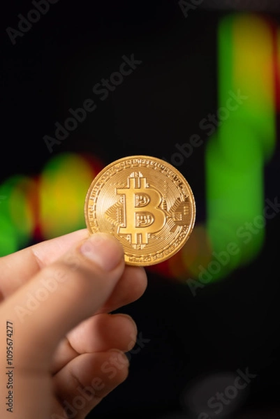 Fototapeta Vertical image of Bitcoin BTC