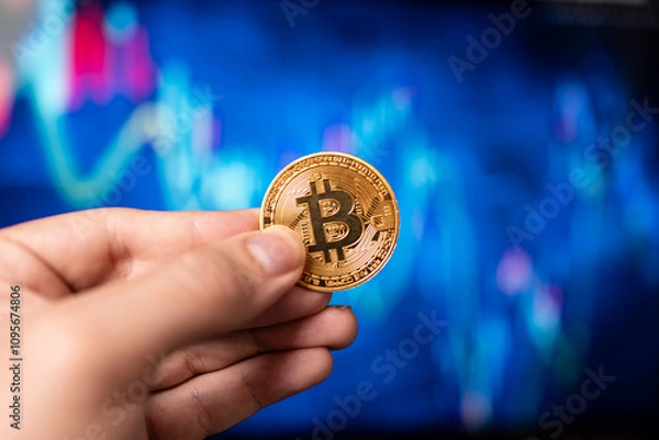 Fototapeta Bitcoin and a crypto price chart