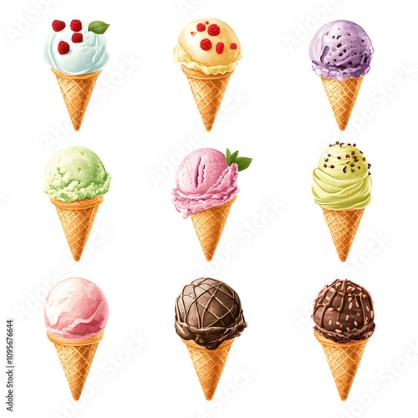 Obraz Deliciously vibrant ice cream cones sweet treats culinary art colorful setup aesthetic photography indulgent experience