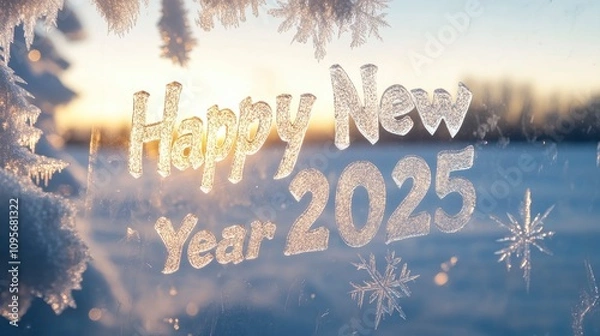 Obraz Wishing Happy New Year written in bold gold font on a rich emerald green background, surrounded by minimalist white accents.