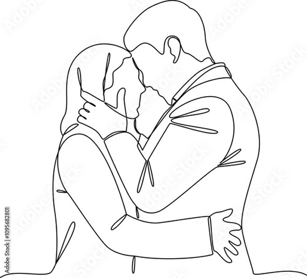 Fototapeta Hugging Couple One Line Art Vector