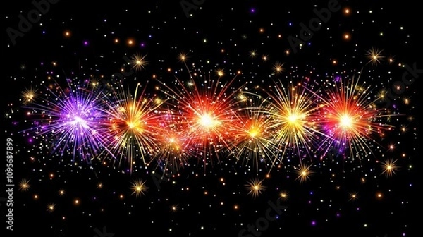 Fototapeta A festive New Year's celebration background featuring vibrant fireworks bursting across a dark, star-filled sky.