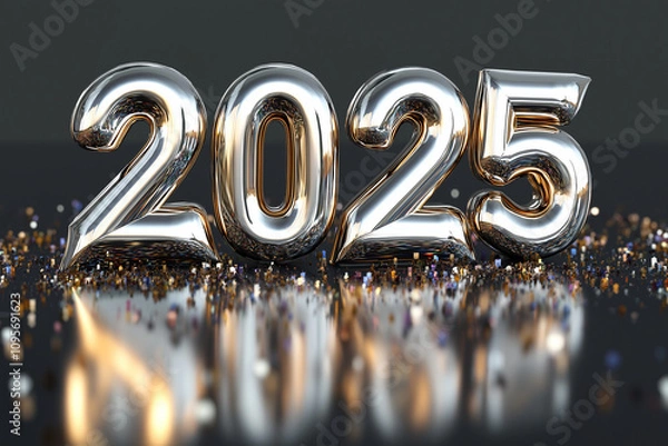 Obraz 2025 New Year Celebration fireworks typography text luminous vibrant bokeh photograph