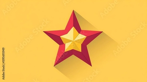 Fototapeta Red and Gold Star Shape on Yellow Background