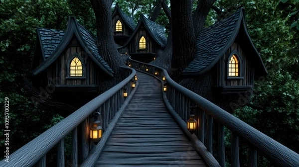 Fototapeta Enchanting Treetop Village A Fairytale Pathway Through the Woods