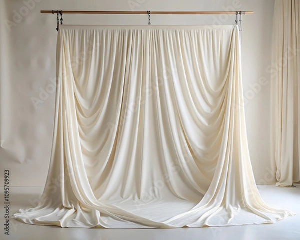 Fototapeta light ivory stretch jersey fabric backdrop with elegant draping, perfect for photography and events. soft texture adds touch of sophistication to any setting