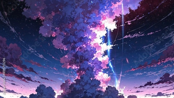 Obraz Dreamy Abstract Anime Sky Wallpaper with Clouds