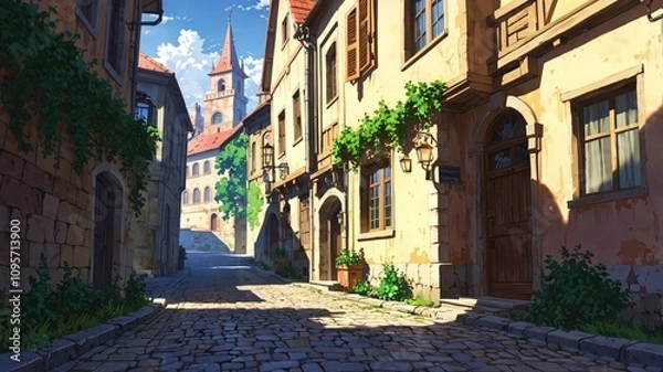 Obraz Enchanting European Street in Anime Style