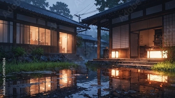 Obraz Tranquil Old Japan Scene with Traditional Architecture