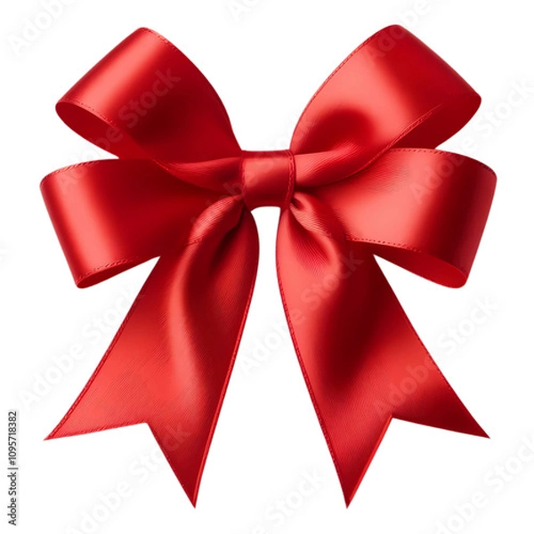 Obraz A shiny red satin ribbon tied in a festive bow on a beautifully wrapped gift box for celebrations and holidays