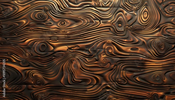 Fototapeta Close-up of richly textured wood grain with deep swirls and a warm, polished finish, creating an inviting and natural look.