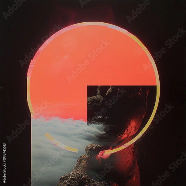 Fototapeta Surreal Moonlit Scene with Circular Horizon Cutout