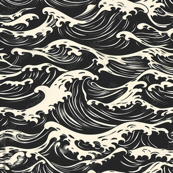 Fototapeta Stylized waves in monochrome create a dynamic pattern, evoking a sense of movement and tranquility.