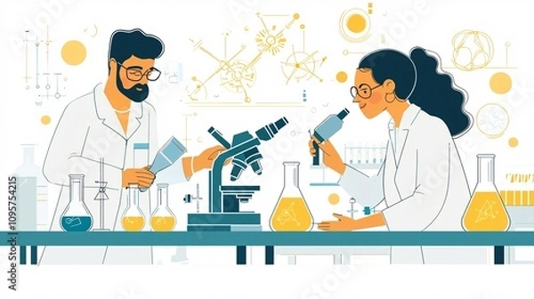 Fototapeta Focused Researchers in Lab Analyzing Chemical Data