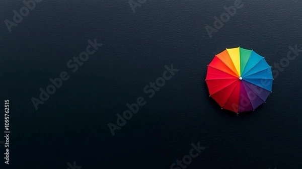 Obraz Striking Image of a Lone Activist Holding a Colorful Umbrella Against a Dark Background, Symbolizing Hope and Resilience Amidst Challenges in Society