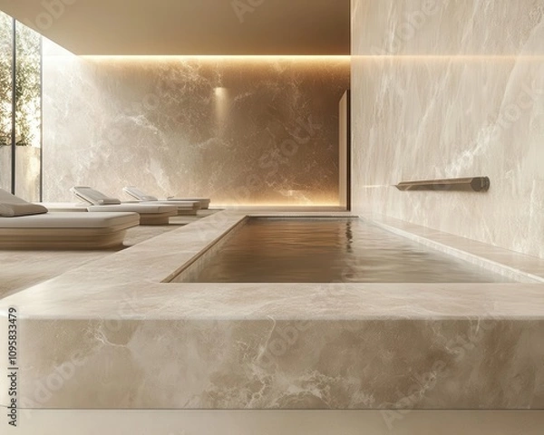Fototapeta Modern spa featuring smooth stone walls and diffused light