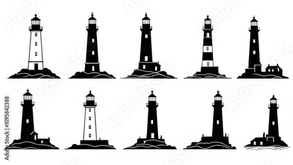 Fototapeta lighthouse silhouette vector illustration