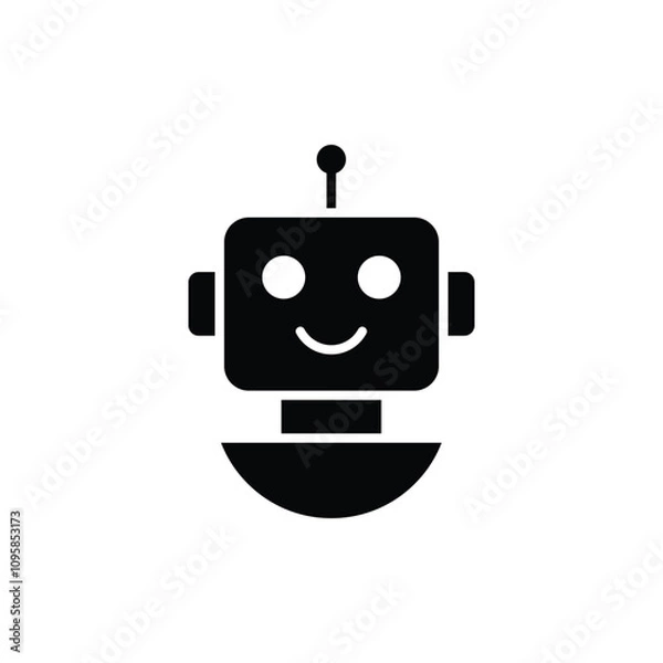 Obraz Robot icon. Simple solid style. Cute smiling bot, chatbot, ai, chat, voice, assistant, service, virtual, technology concept. Black silhouette, glyph symbol. Vector illustration isolated.