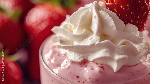 Fototapeta Strawberry Milkshake with Whipped Cream