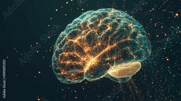 Fototapeta A visual of a large digital brain, glowing and pulsing with neural network activity, symbolizing AI learning.