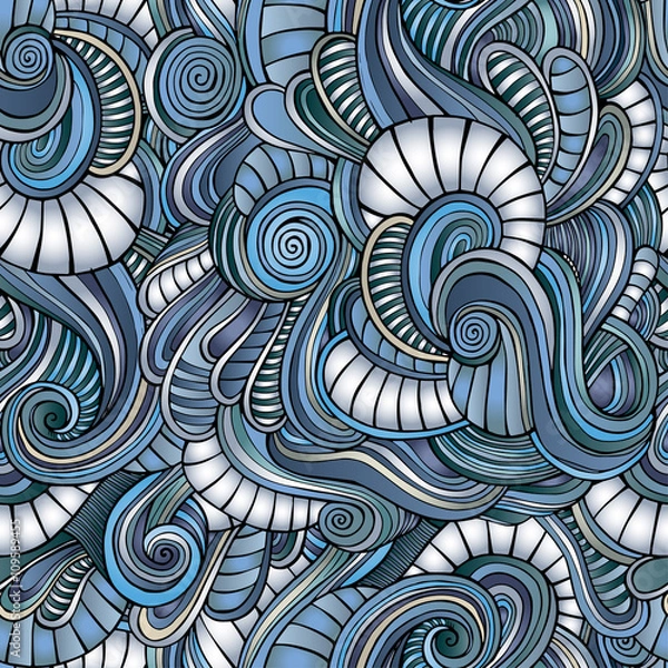 Fototapeta Seamless abstract hand-drawn waves pattern